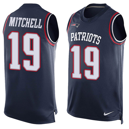 Men's Nike New England Patriots #19 Malcolm Mitchell Limited Navy Blue Player Name & Number Tank Top NFL Jersey