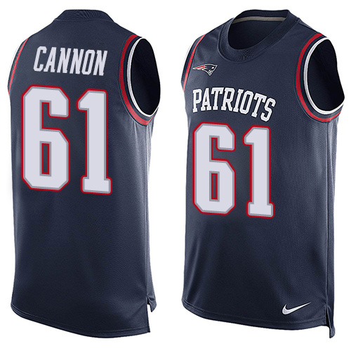 Men's Nike New England Patriots #61 Marcus Cannon Limited Navy Blue Player Name & Number Tank Top NFL Jersey