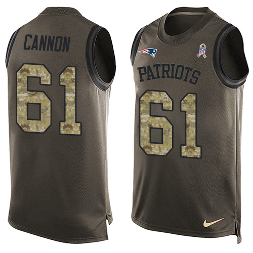 Men's Nike New England Patriots #61 Marcus Cannon Limited Green Salute to Service Tank Top NFL Jersey