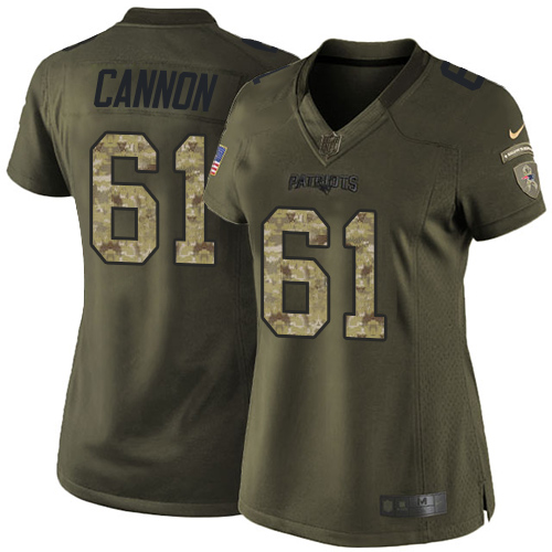 Women's Nike New England Patriots #61 Marcus Cannon Elite Green Salute to Service NFL Jersey