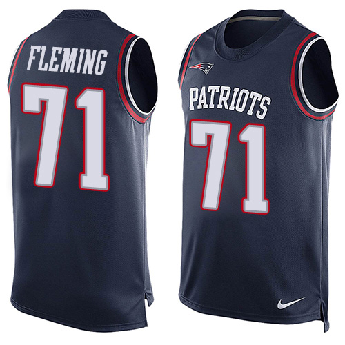 Men's Nike New England Patriots #71 Cameron Fleming Limited Navy Blue Player Name & Number Tank Top NFL Jersey