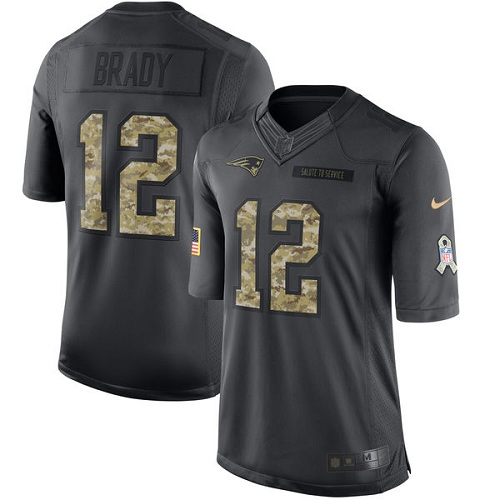 Men's Nike New England Patriots #12 Tom Brady Limited Black 2016 Salute to Service NFL Jersey