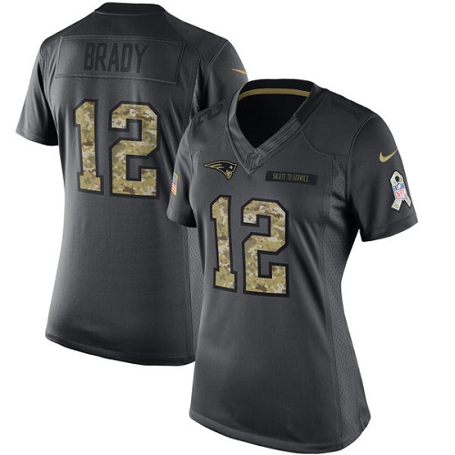Women's Nike New England Patriots #12 Tom Brady Limited Black 2016 Salute to Service NFL Jersey