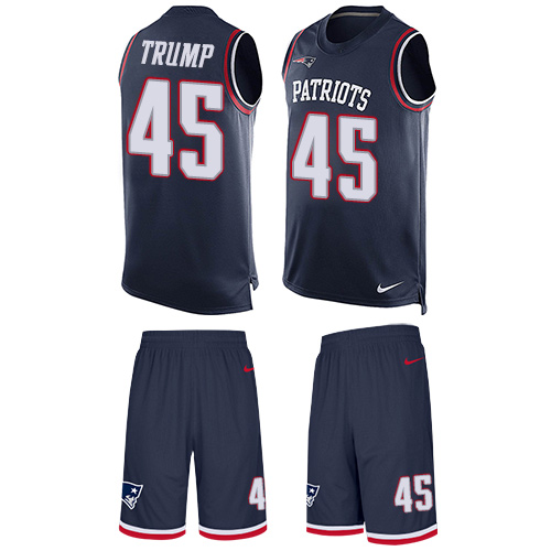Men's Nike New England Patriots #45 Donald Trump Limited Navy Blue Tank Top Suit NFL Jersey