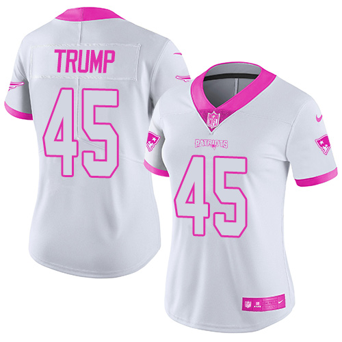 Women's Nike New England Patriots #45 Donald Trump Limited White/Pink Rush Fashion NFL Jersey
