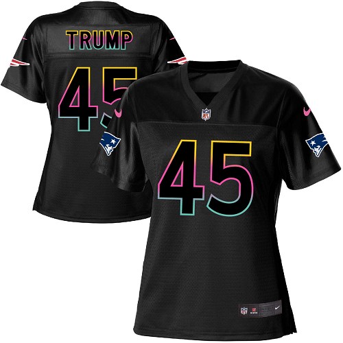 Women's Nike New England Patriots #45 Donald Trump Game Black Fashion NFL Jersey