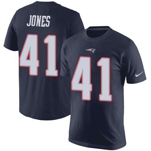 NFL Nike New England Patriots #41 Cyrus Jones Navy Blue Rush Pride Name & Number T-Shirt