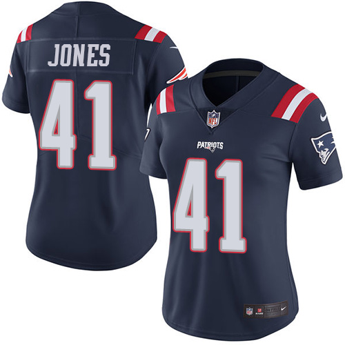 Women's Nike New England Patriots #41 Cyrus Jones Limited Navy Blue Rush Vapor Untouchable NFL Jersey