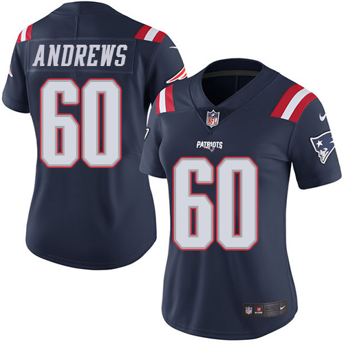 Women's Nike New England Patriots #60 David Andrews Limited Navy Blue Rush Vapor Untouchable NFL Jersey