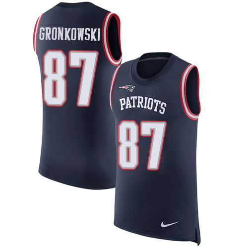 Men's Nike New England Patriots #87 Rob Gronkowski Navy Blue Rush Player Name & Number Tank Top NFL Jersey