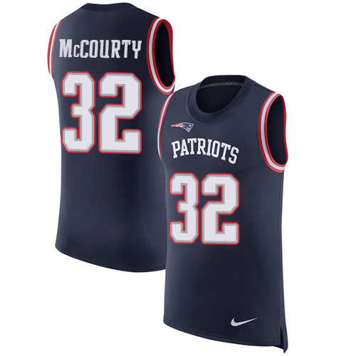 Men's Nike New England Patriots #32 Devin McCourty Navy Blue Rush Player Name & Number Tank Top NFL Jersey
