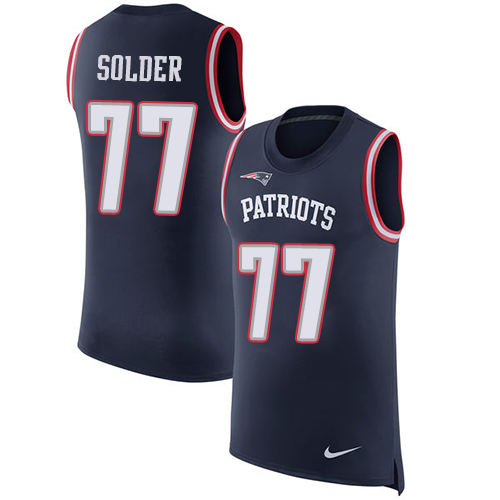 Men's Nike New England Patriots #77 Nate Solder Navy Blue Rush Player Name & Number Tank Top NFL Jersey