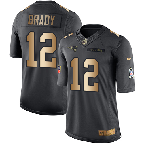 Men's Nike New England Patriots #12 Tom Brady Limited Black/Gold Salute to Service NFL Jersey