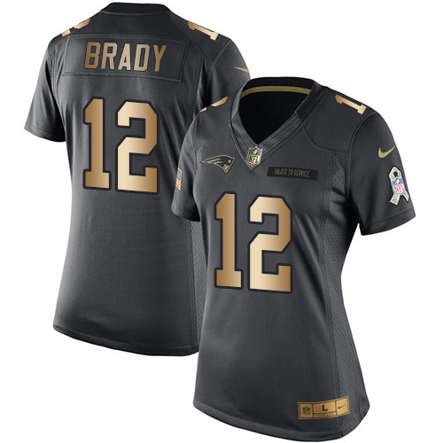 Women's Nike New England Patriots #12 Tom Brady Limited Black/Gold Salute to Service NFL Jersey