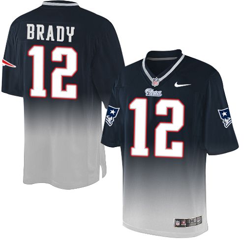 Men's Nike New England Patriots #12 Tom Brady Elite Navy/Grey Fadeaway NFL Jersey