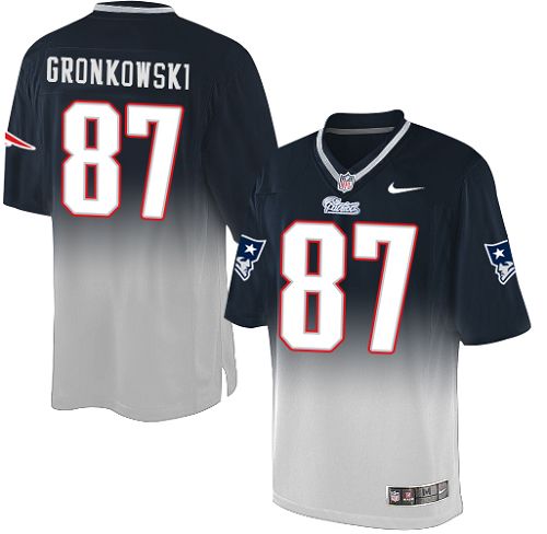 Men's Nike New England Patriots #87 Rob Gronkowski Elite Navy/Grey Fadeaway NFL Jersey