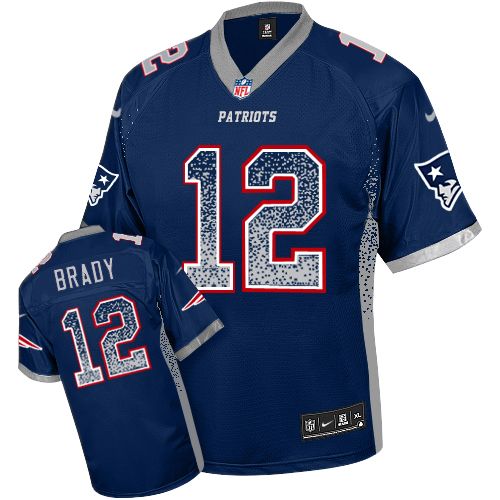 Men's Nike New England Patriots #12 Tom Brady Elite Navy Blue Drift Fashion NFL Jersey