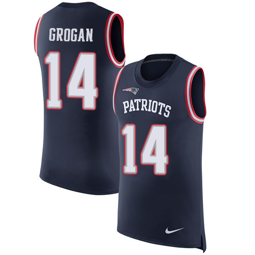 Men's Nike New England Patriots #14 Steve Grogan Navy Blue Rush Player Name & Number Tank Top NFL Jersey