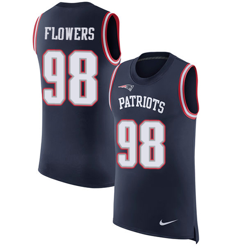 Men's Nike New England Patriots #98 Trey Flowers Navy Blue Rush Player Name & Number Tank Top NFL Jersey