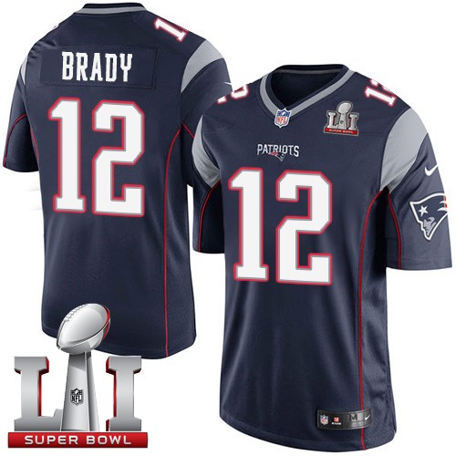Men's Nike New England Patriots #12 Tom Brady Navy Blue Team Color Super Bowl LI 51 Vapor Untouchable Limited Player NFL Jersey