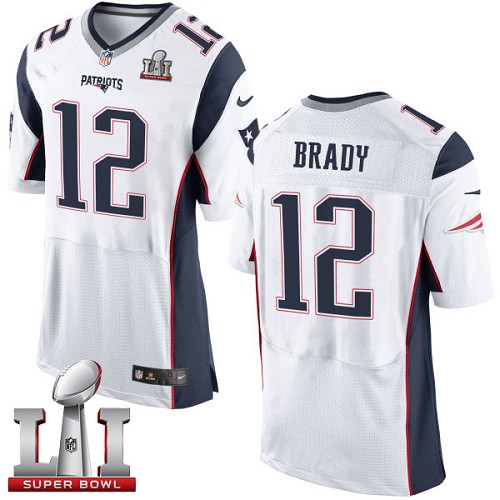 Men's Nike New England Patriots #12 Tom Brady Elite White Super Bowl LI 51 NFL Jersey