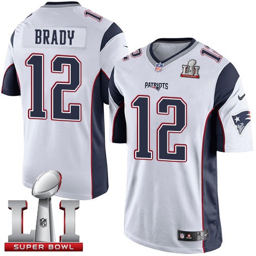 Youth Nike New England Patriots #12 Tom Brady Elite White Super Bowl LI 51 NFL Jersey