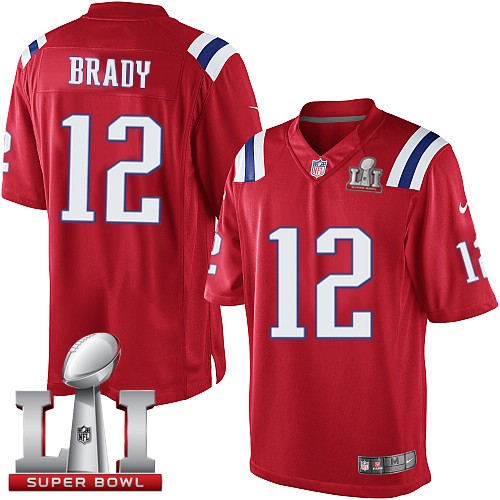 Youth Nike New England Patriots #12 Tom Brady Elite Red Alternate Super Bowl LI 51 NFL Jersey