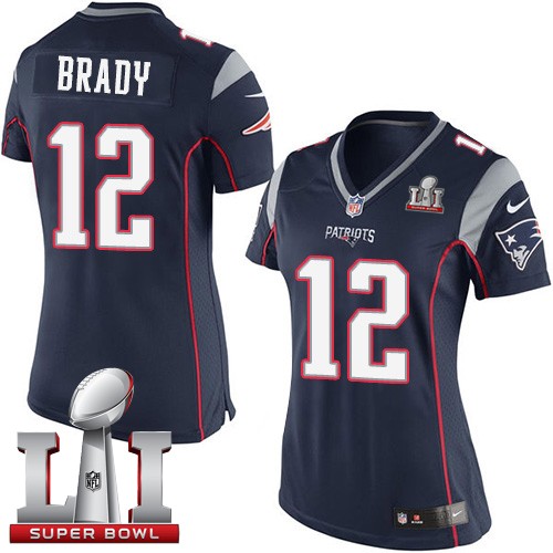 Women's Nike New England Patriots #12 Tom Brady Elite Navy Blue Team Color Super Bowl LI 51 NFL Jersey
