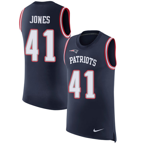 Men's Nike New England Patriots #41 Cyrus Jones Navy Blue Rush Player Name & Number Tank Top NFL Jersey