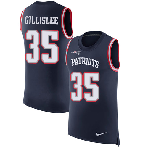 Men's Nike New England Patriots #35 Mike Gillislee Navy Blue Rush Player Name & Number Tank Top NFL Jersey
