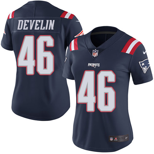 Women's Nike New England Patriots #46 James Develin Limited Navy Blue Rush Vapor Untouchable NFL Jersey