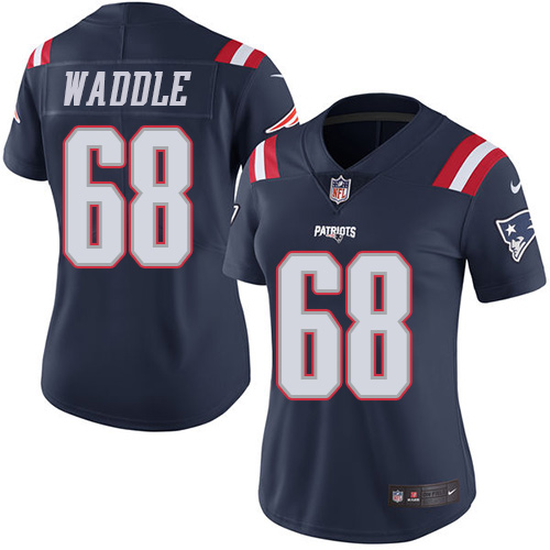 Women's Nike New England Patriots #68 LaAdrian Waddle Limited Navy Blue Rush Vapor Untouchable NFL Jersey