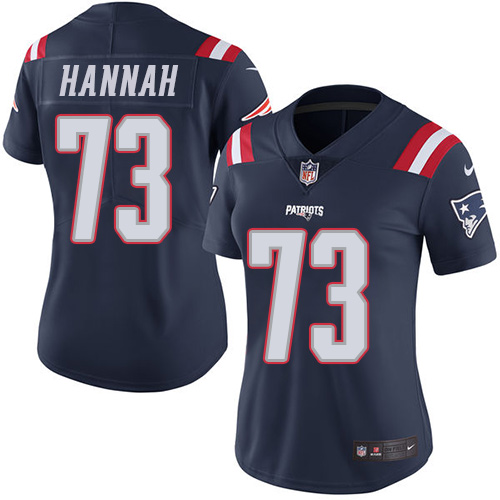 Women's Nike New England Patriots #73 John Hannah Limited Navy Blue Rush Vapor Untouchable NFL Jersey