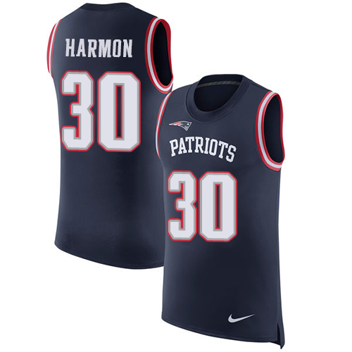 Men's Nike New England Patriots #30 Duron Harmon Navy Blue Rush Player Name & Number Tank Top NFL Jersey
