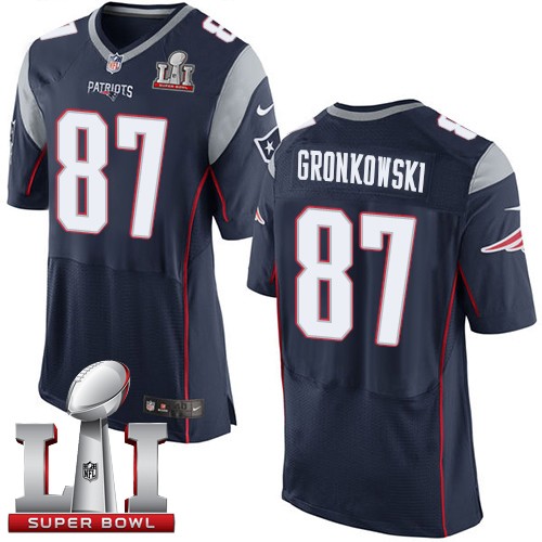 Men's Nike New England Patriots #87 Rob Gronkowski Elite Navy Blue Team Color Super Bowl LI 51 NFL Jersey
