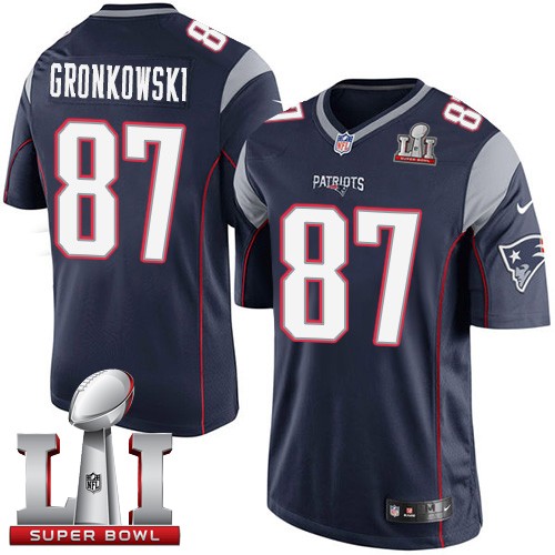 Men's Nike New England Patriots #87 Rob Gronkowski Navy Blue Team Color Super Bowl LI 51 Vapor Untouchable Limited Player NFL Jersey