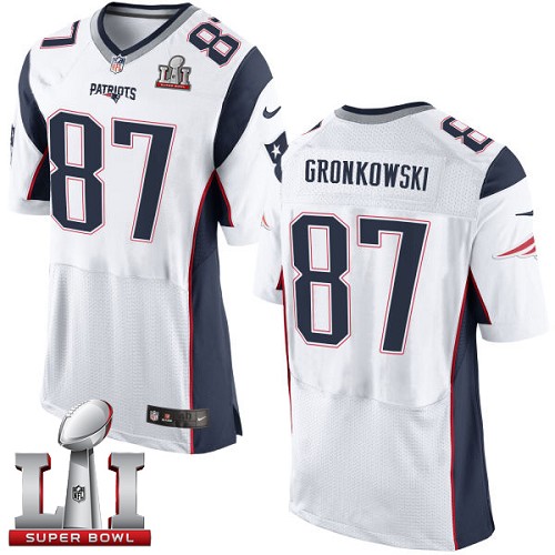 Men's Nike New England Patriots #87 Rob Gronkowski Elite White Super Bowl LI 51 NFL Jersey