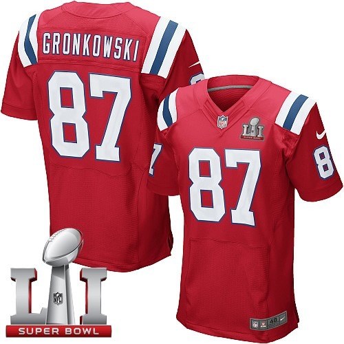 Men's Nike New England Patriots #87 Rob Gronkowski Elite Red Alternate Super Bowl LI 51 NFL Jersey