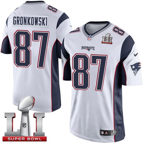 Youth Nike New England Patriots #87 Rob Gronkowski Elite White Super Bowl LI 51 NFL Jersey