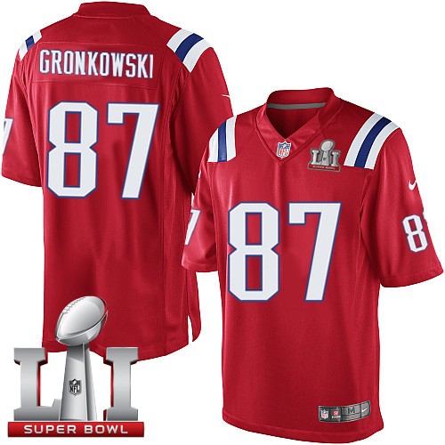 Youth Nike New England Patriots #87 Rob Gronkowski Elite Red Alternate Super Bowl LI 51 NFL Jersey
