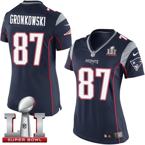 Women's Nike New England Patriots #87 Rob Gronkowski Elite Navy Blue Team Color Super Bowl LI 51 NFL Jersey