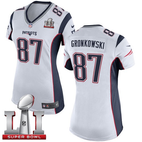 Women's Nike New England Patriots #87 Rob Gronkowski Elite White Super Bowl LI 51 NFL Jersey