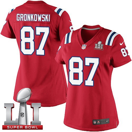 Women's Nike New England Patriots #87 Rob Gronkowski Elite Red Alternate Super Bowl LI 51 NFL Jersey