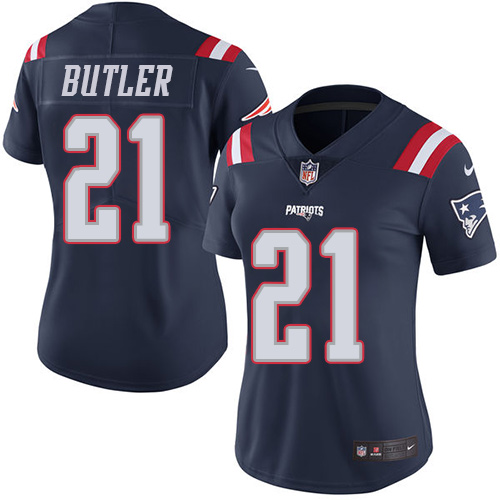 Women's Nike New England Patriots #21 Malcolm Butler Limited Navy Blue Rush Vapor Untouchable NFL Jersey