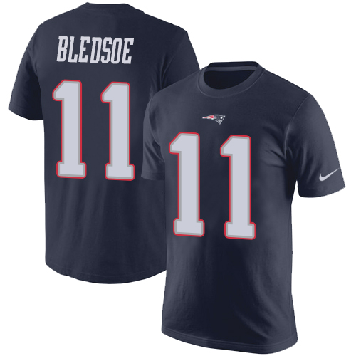 NFL Nike New England Patriots #11 Drew Bledsoe Navy Blue Rush Pride Name & Number T-Shirt