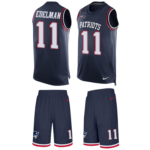 Men's Nike New England Patriots #11 Julian Edelman Limited Navy Blue Tank Top Suit NFL Jersey