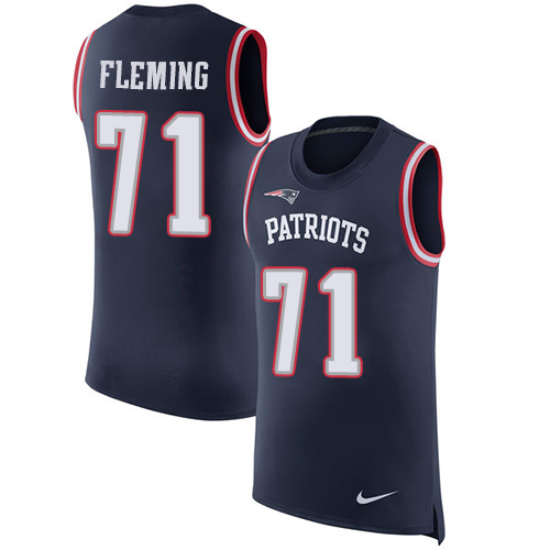 Men's Nike New England Patriots #71 Cameron Fleming Navy Blue Rush Player Name & Number Tank Top NFL Jersey