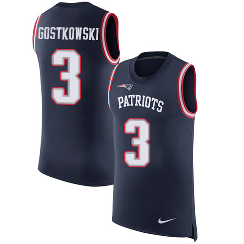Men's Nike New England Patriots #3 Stephen Gostkowski Navy Blue Rush Player Name & Number Tank Top NFL Jersey