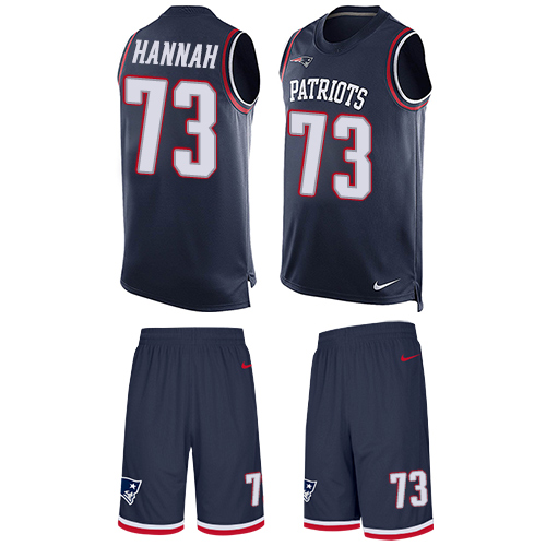 Men's Nike New England Patriots #73 John Hannah Limited Navy Blue Tank Top Suit NFL Jersey