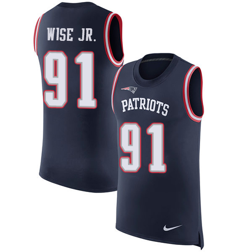 Men's Nike New England Patriots #91 Deatrich Wise Jr Navy Blue Rush Player Name & Number Tank Top NFL Jersey